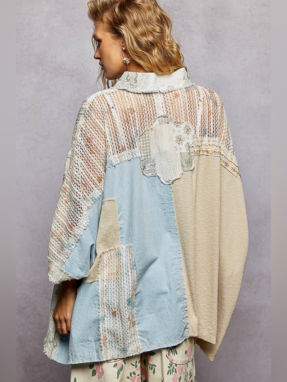 POL “ Topanga Hideaway “ Poncho Cotton Oversized Top | Light Denim - Picture 7 of 8